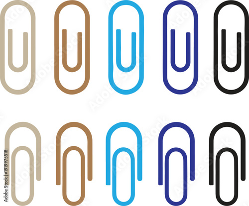 Set of ten paperclip icons in various colors, including beige, blue, navy, and black on a gray checkered background
