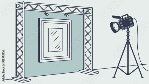 Artwork display with camera setup for documentation.