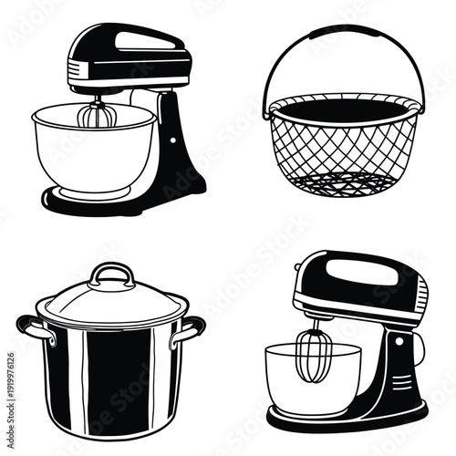 Oil Dispenser, Oven Mitt, Vegetable Peeler, and Crossed Chef Knives