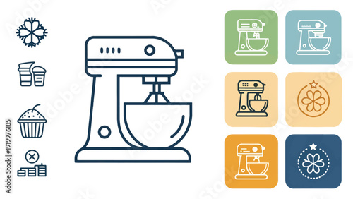 Colorful Kitchen Stand Mixer Icon for Cooking and Baking Websites, Apps, or Branding