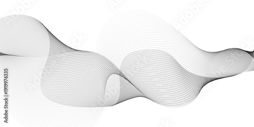 Abstract blue wave line pattern flowing across a dark background with white paper and plastic bag elements