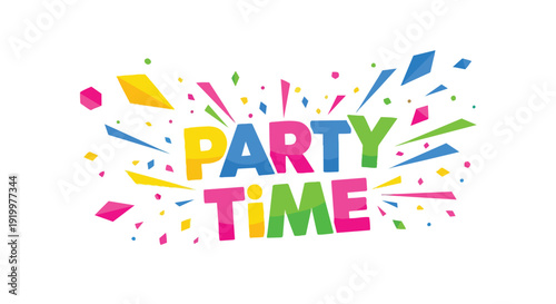 Dynamic Colorful Party Time Graphic with Exploding Confetti Elements