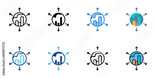 Market Expansion icons set multiple style collection. Editable stroke 
