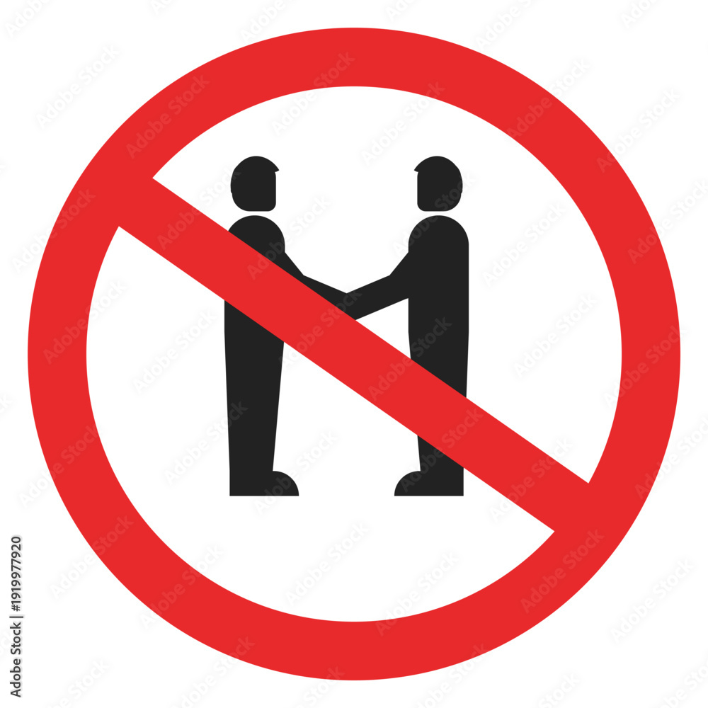 Φωτογραφία Isolated illustration of a silhouette of two people shaking hands with a red line as a sign prohibiting handshakes