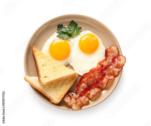 Plate with tasty fried eggs...