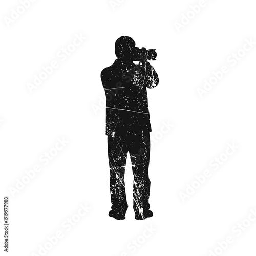 Silhouette of a photographer taking a picture, distressed texture