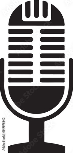 Retro vintage microphone vector on white background. Mic silhouette. Music, voice, record icon. Recording studio symbol. Flat stye vector illustration