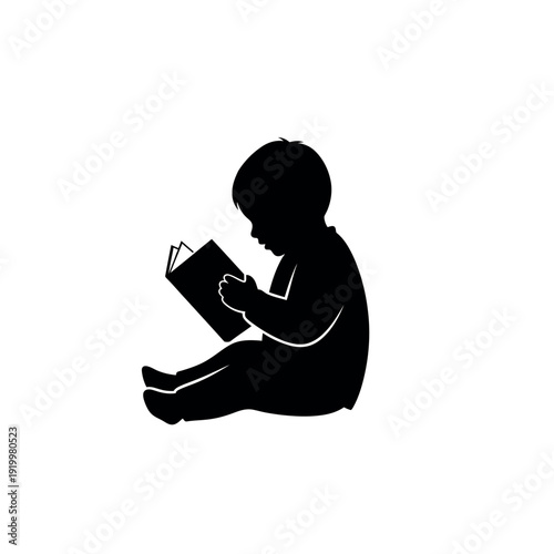 Silhouette of a baby reading a book symbolizing early childhood education and literacy development.