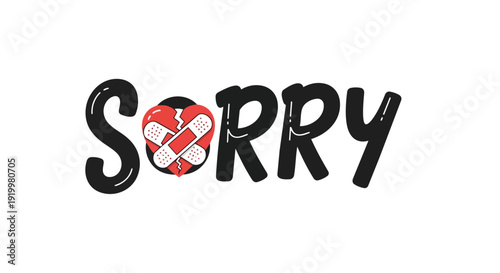A heartfelt visual representation of an apology with a broken heart carefully mended by adhesive bandages symbolizing regret, reconciliation, and