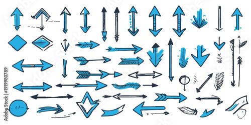 Set of blue arrow icons and direction symbols vector illustration