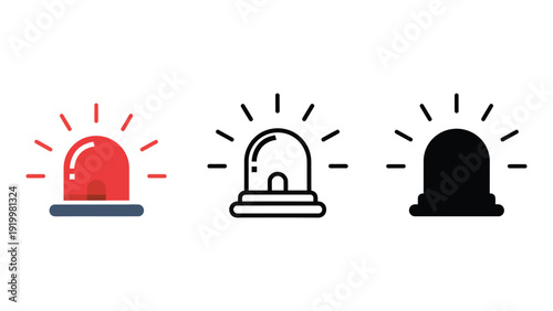 A siren light icon set in different colors and styles for emergency signals