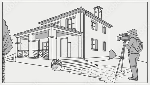 Architectural Photography A Detailed Line Drawing of a House.