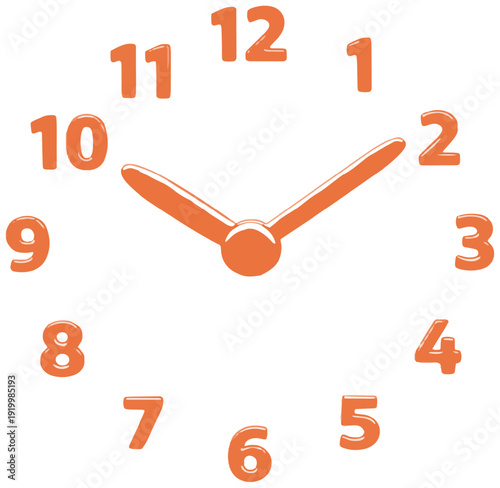 Minimal orange analog clock face with numbers and hands on a black background showing time