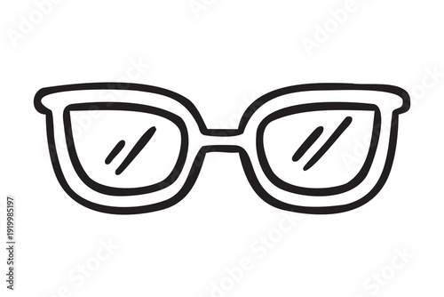 Eyeglasses in frame, reading icon, line art school doodle, outline contour, monochrome, hand drawn