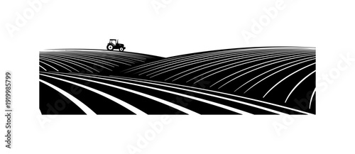 Modern Tractor Plowing Agricultural Field Vector Art
