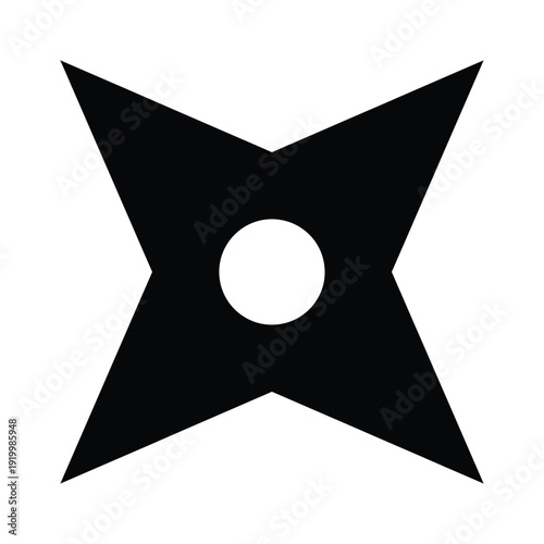 A black shuriken with a central white circle isolated on a white background