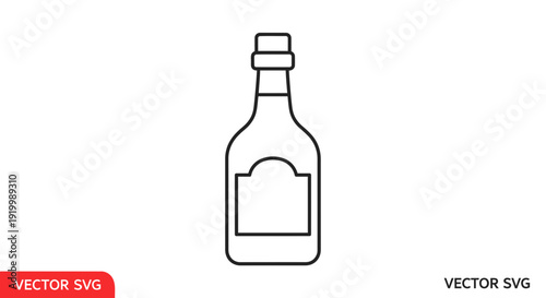 Minimalist outline of a bottle with a blank label, isolated on white background