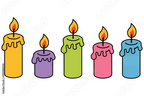 Colorful melting wax candle collection flat icon set