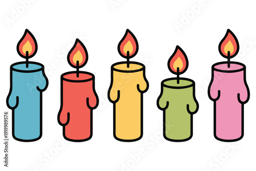 Colorful melting wax candle collection flat icon set