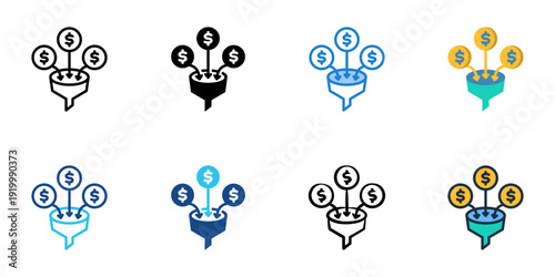 Sales Funnel icons set multiple style collection. Editable stroke 
