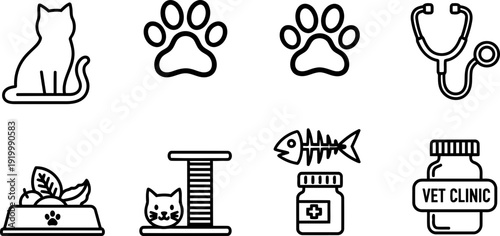 National Cat Health Month icons vector illustration