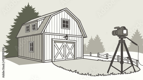 Barn Filming Camera Captures Rural Scene.