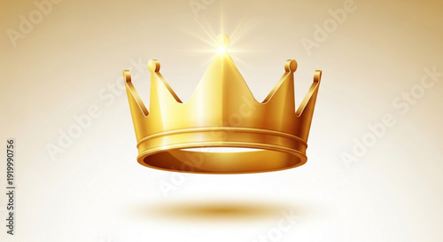 Golden crown illustration with radiant light and elegant design on a soft beige background symbolizing royalty and luxury