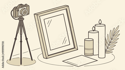 Camera Frame and Candles Still Life Illustration.
