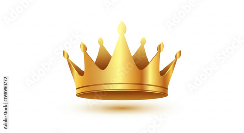 Golden crown icon with seven points on white background symbolizing royalty luxury and power in a minimalist design
