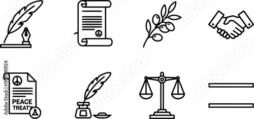 Treaty of Guadalupe Hidalgo symbols vector icon set