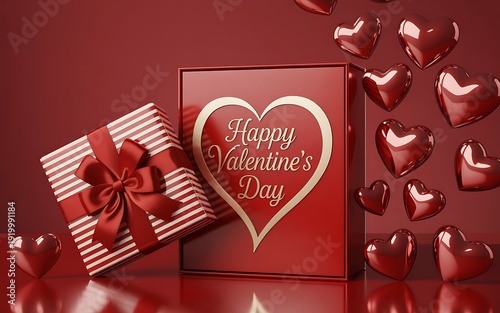 Romantic valentine s day gift box and card with hearts