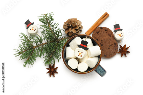 Cup with snowman made of ta...