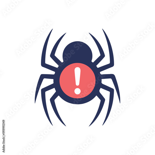 Stylized spider illustration with exclamation symbol on abdomen