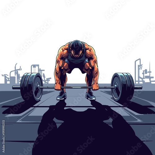 Weightlifter Performing Deadlift in Gym, Muscular Man Lifting Barbell, Strength Training