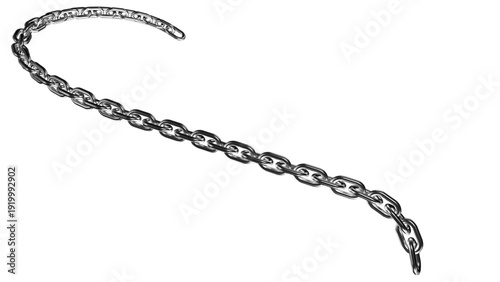 Curved Metal Chain Strand Isolated on Black Background
