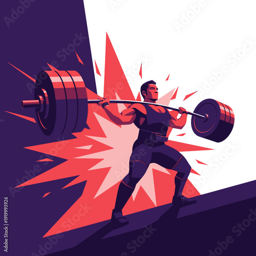 Weightlifter Lifting Heavy Barbell, Strength Training, Fitness Motivation