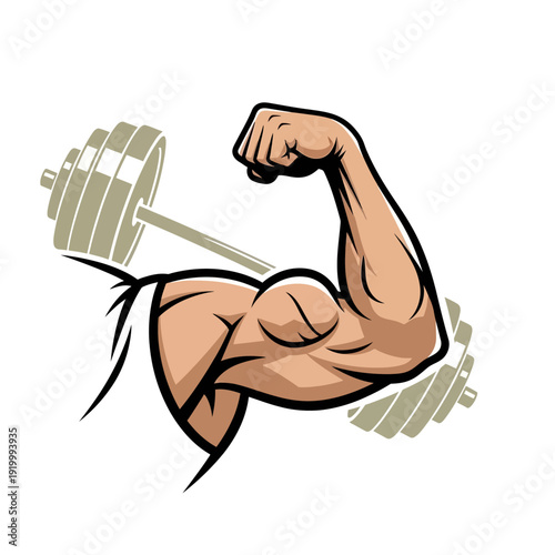 Strong Biceps Flexing with Dumbbell Weightlifting - Fitness Icon