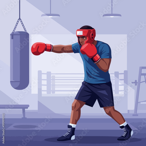 Boxer Training With Punching Bag in Gym