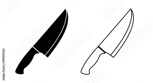 Two knives with black and white handles on white background Vector