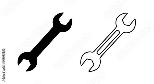 Two wrenches, black and white wrench, wrench icon, wrench illustration, wrench drawing Vector