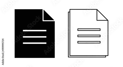 Black and white document icons set, minimalist design, vector illustration Vector