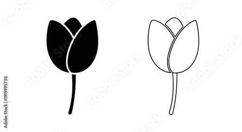 Simple black and white flower line art, minimalist floral design, vector illustration Vector