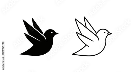 Two birds flying in opposite directions, black and white minimalist design Vector
