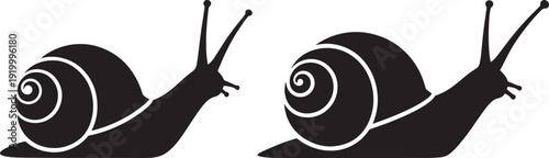 Two silhouette snails facing each other, symbolizing slow progress, patience, and a calm, unhurried pace.