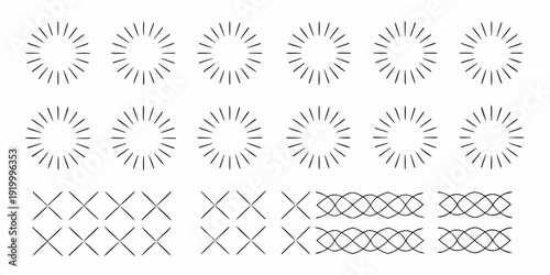 Repeating pattern of radial bursts and intersecting lines in grayscale