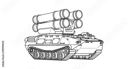 Military Rocket Launcher Vehicle - Line Art Illustration