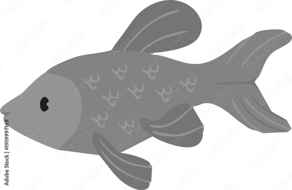 Obraz premium Iwak.eps The fish has prominent, rounded fins including a large dorsal fin on top, pectoral fins on the sides, and a forked tail fin.