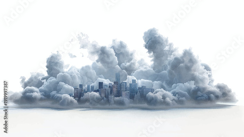 Stark 3D Graphic of Thunderstorm Clouds Over a Metropolitan Area, Visually Portraying Climate Crisis, Air Pollution, and Urgent Environmental Concerns