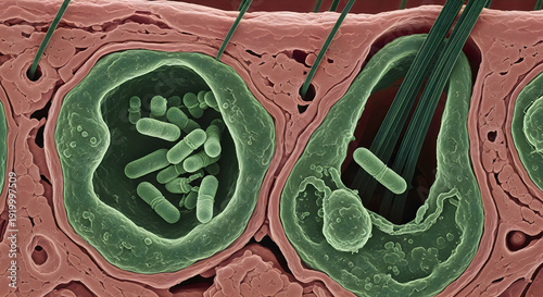 Microscopic view of chloroplasts with green chlorophyll and thylakoid membranes, 3d render, educational illustration