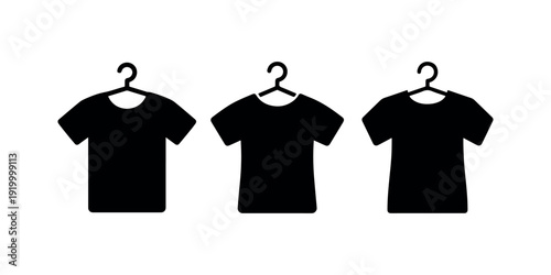 T-shirt on hanger icon. shirt on clothes hanger symbol. vector illustration. black t-shirt sign. clothes icon. vector icon set